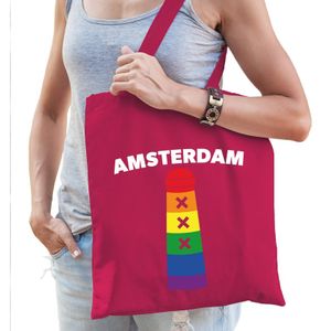 Amsterdam regenboog gaypride tas fuchsia roze katoen   -