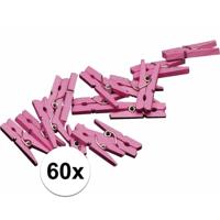 60x stuks mini knijpers roze - 2 cm - Geboorte meisje knijpertjes - Kaartje ophangen