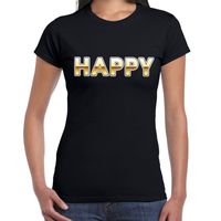 Happy fun tekst t-shirt zwart voor dames - thumbnail