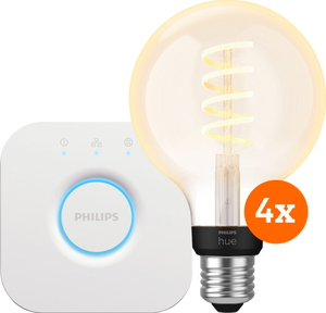 Philips Hue Filament White Ambiance Globe 4-Pack + Bridge