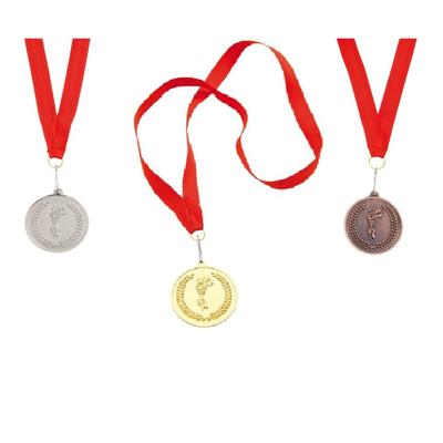Sportprijzen medailles setje - 3x stuks - goud-zilver-brons - aan rood halslint - sportdag prijzen