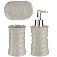 Badkamer accessoires set met strepen 3-delig kiezelgrijs van keramiek Badkamer accessoires set met strepen 3-delig kiezelgrijs van keramiek