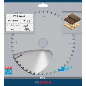 Bosch Professional Cirkelzaagblad voor Hout | PRO Wood | Ø 216 mm Asgat 30mm 48T - 2608640432