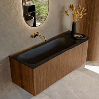 Mondiaz KURVE 125 cm Onderkast Greeploos 1 Lade Met Deuren Walnut, Wastafel Solid Surface Links Urban 0 Kraangaten Zonder Spiegel (KRVBGM125R1L1D0KL-Wal/Urb)
