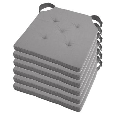 Stof Textile stoelkussen DUO - 6x - grijs - 38 x 38 x 4 cm - klittenband sluiting
