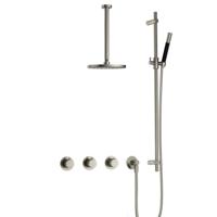 Hotbath Cobber - CB7067 - Inbouw Regendoucheset - Geborsteld Nikkel - 2 Stopkranen - Thermostatisch - Plafondbuis 30 cm - Hoofddouche 200 mm - Staafhanddouche - Glijstang 900 mm - Waterbesparend