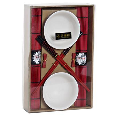 ITEM Sushi serveerset - 8-delig - porselein - 2 personen - eetstokjes - schaaltjes - oplegbakjes