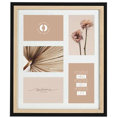 Collage fotolijst NEO - voor 5x foto van 10 x 15 cm - hout - naturel/zwart - 34 x 40 cm