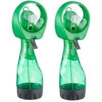 Ventilator/waterverstuiver voor in je hand - 2x - Verkoeling in zomer - 25 cm - Groen