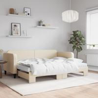 Slaapbank met onderschuifbed en matrassen 80x200 cm stof crème