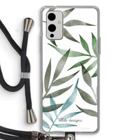 Tropical watercolor leaves: OnePlus 9 Transparant Hoesje met koord