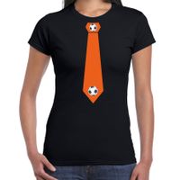 Zwart t-shirt oranje voetbal stropdas voor dames - Holland / Nederland supporter shirt EK/ WK - thumbnail
