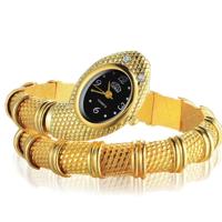 2 PC'S Snake vorm armband Diamonds-plated quartz horloge (goud)