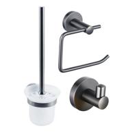Fortifura Calvi Toiletset - toiletrolhouder met klep- toiletborstel - handoekhaak - geborsteld gunmetal PVD SW1183147/SW721175/SW721173