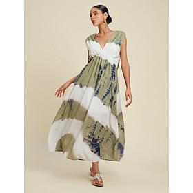 Dames Elegante jurk Lange jurk maxi-jurk Groen Mouwloos Schakering Opdrukken Zomer V-hals Vakantie Casual / Dagelijks XS S M