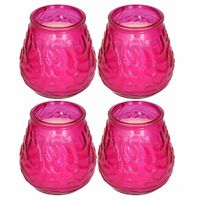 Windlicht geurkaars - 4x - roze glas - 48 branduren - citrusgeur - thumbnail