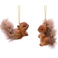 Kersthangers eekhoorns - 2x st - bruin - 6 cm - polyester - kerstboomversiering - ornamenten - thumbnail