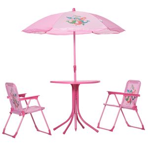 Outsunny 4-delig Kindermeubelset tuin tuintafel 2 klapstoelen parasol camping kinderzitje set tuinmeubelen voor 3-6 jaar roze