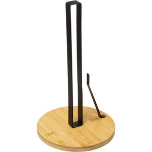 Ronde keukenrolhouder met stop 16,5 x 28 cm van bamboe/metaal