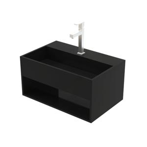 Fontein Aloni Solid | 50x32.4x25 cm | Solid Surface | Wandmontage | 1 kraangat | Rechthoek | Mat zwart