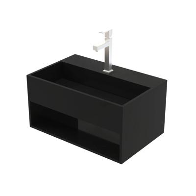 Fontein Aloni Solid | 50x32.4x25 cm | Solid Surface | Wandmontage | 1 kraangat | Rechthoek | Mat zwart
