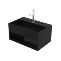 Fontein Aloni Solid | 50x32.4x25 cm | Solid Surface | Wandmontage | 1 kraangat | Rechthoek | Mat zwart