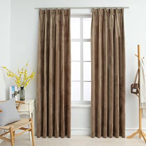 VidaXL Gordijnen verduisterend 2 st met haken 140x225 cm fluweel beige