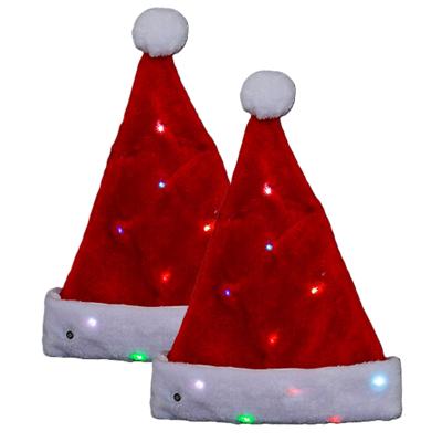 Feeric Kerstmuts - 2x - rood - met gekleurd LED verlichting - L30 x H30 cm - volwassenen