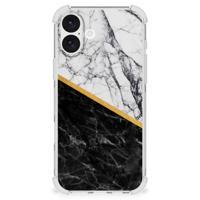 iPhone 16 Plus Anti-Shock Hoesje Marmer Wit Zwart - Origineel Cadeau Man