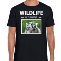 Ringstaart maki t-shirt met dieren foto wildlife of the world zwart voor heren