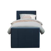 Leen Bakker - Boxspring Met Voetbord Liv Geblokt - 90x200 Cm - Ronde Poot - Stof/Velvet - Blauw
