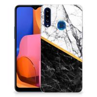 Samsung Galaxy A20s | TPU | Siliconen hoesje | Marmer Wit Zwart - Origineel Cadeau Man