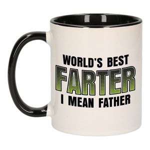 Vaderdag cadeau mok - zwart/wit - 300 ml - worlds best farter - Cadeau mokken