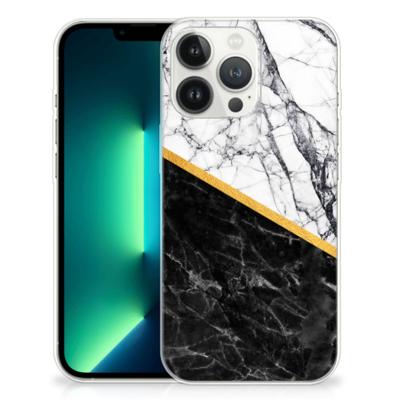iPhone 13 Pro Max | TPU | Siliconen hoesje | Marmer Wit Zwart - Origineel Cadeau Man
