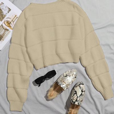 Bon&Bon Hot Pink Ribbed Knit Crop Sweater - Casual Drop Shoulder Pullover Apricot / M