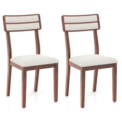 2-delige set Eetkamerstoelen met Gestoffeerde Zitting en Rubberwood Poten Keukenstoelen Eetstoel Walnoot