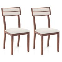 2-delige set Eetkamerstoelen met Gestoffeerde Zitting en Rubberwood Poten Keukenstoelen Eetstoel Walnoot