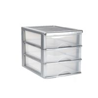 Ladeblok/bureau organizer met 3 lades grijs/transparant L 35,5 x B 27 x H 26 cm