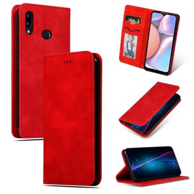 Voor Galaxy A10S retro huid voelen zakelijke magnetische horizontale Flip lederen draagtas (rood)