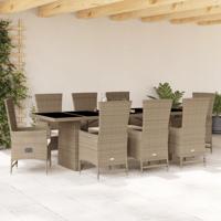 9-delige Tuinset met kussens poly rattan beige