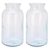 Excellent Houseware bloemenvaas - 2x - glas - transparant - bloemen en siertakken vaas - 19 x 30 cm