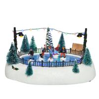 Lumineo kerstdorp kerst tafereel - schaatsbaan - beweging en licht - 27 cm - thumbnail