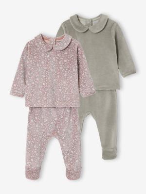2-delige set pyjama's voor pasgeborenen in fluweel / velours oudroze