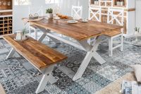 Massieve eettafel LONG ISLAND 200cm mangohout X-frame landelijke stijl - 39774