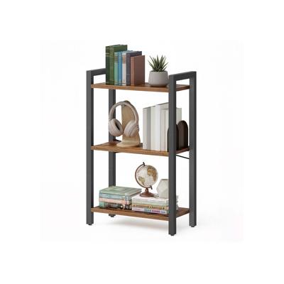 Boekenkast met 4 lagen en open planken, vintage bruin-zwart / 3 niveaus