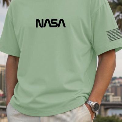 Bon&Bon Homme Men's Plus Size Navy Blue Slogan Print Casual T-Shirt Mint Green / 5XL