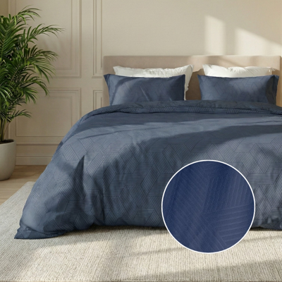 Dekbedovertrek Embossed Geometric - Blauw - Lits-Jumeaux (240x220 Cm) - Blauw Microvezel - Effen - Zydante - Dekbed-Discounter.nl
