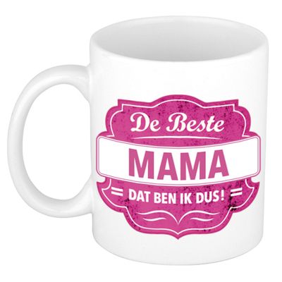 De beste mama dat ben ik cadeau mok / beker wit met roze embleem 300 ml