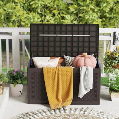 380 L Tuinbox met Wielen Waterdichte Kussenbox Incl Deksel Opbergbox Bruin