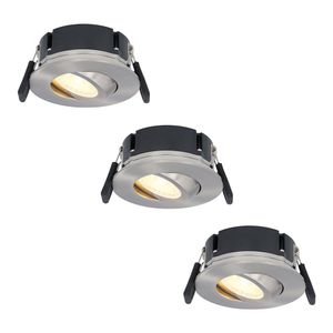 Set van 3 Napels LED inbouwspots extra plat - 8W 570lm - 2700K warm wit - Dimbaar - Rond - 360° Kantelbaar - IP65 waterdicht - RVS